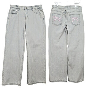 NWT Edikted Wide Leg Jean LARGE 32x30 Cotton Light Blue Denim Bow Pocket Relaxed